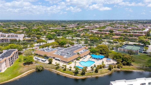 2541 N Nob Hill Rd Unit 309, Sunrise, FL 33322 - aerial view of a pool and a nearby body of water