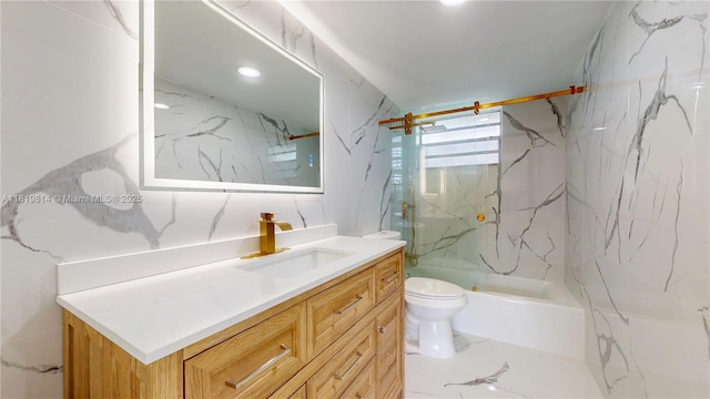 1333 E Hallandale Beach Blvd Unit 326, Hallandale Beach, FL 33009 - bathroom featuring vanity, a marble finish shower, and marble finish flooring