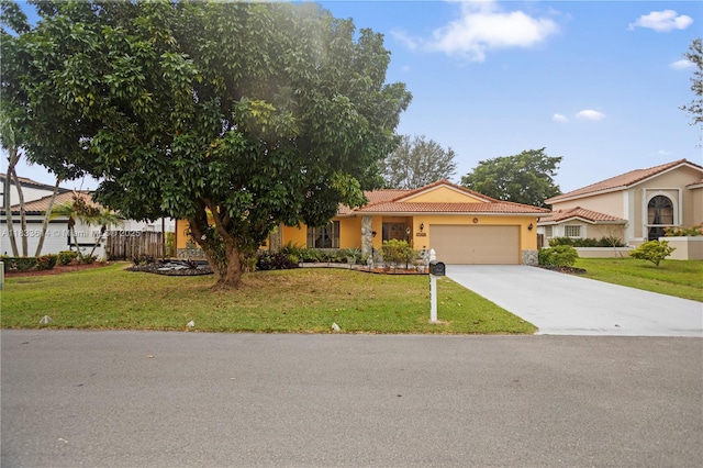 15824 Cotswold Ct, Davie, FL 33331 - view of front of property with a garage, stucco siding, a tile roof, and a front lawn