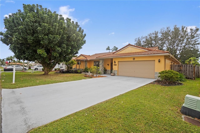 15824 Cotswold Ct, Davie, FL 33331 - view of front of property with a garage, stucco siding, stone siding, concrete driveway, and a tiled roof