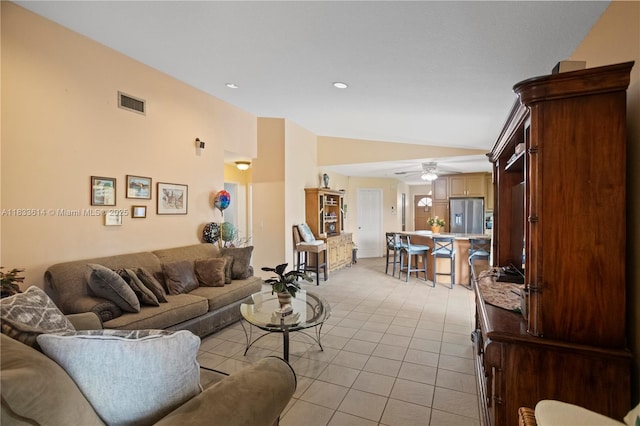 15824 Cotswold Ct, Davie, FL 33331 - living area with lofted ceiling, ceiling fan, recessed lighting, and light carpet