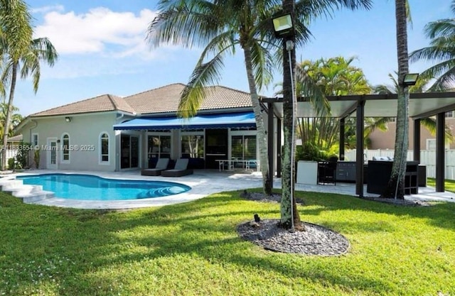 14095 NW 22nd Ct, Pembroke Pines, FL 33028 - back of house with a patio area, an outdoor living space, an outdoor pool, and stucco siding