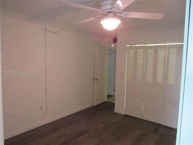 1101 River Reach Dr Unit 418, Fort Lauderdale, FL 33315 - unfurnished bedroom featuring crown molding, wood finished floors, a closet, and ceiling fan