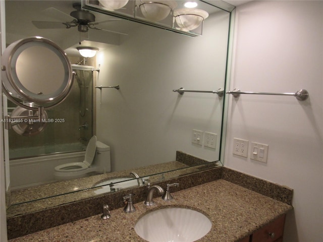 1101 River Reach Dr Unit 418, Fort Lauderdale, FL 33315 - full bathroom with shower / bath combination with glass door, vanity, and ceiling fan