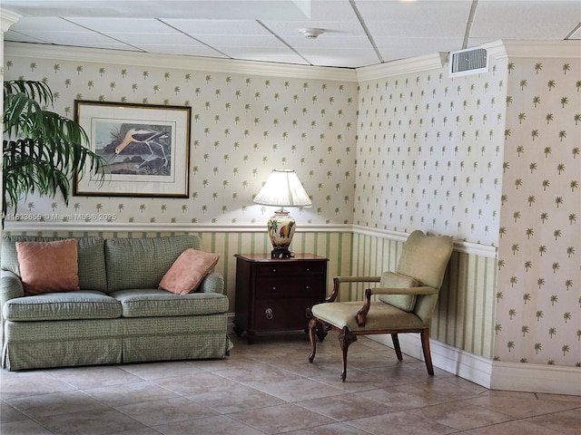 1101 River Reach Dr Unit 418, Fort Lauderdale, FL 33315 - sitting room with wallpapered walls, ornamental molding, and tile patterned floors
