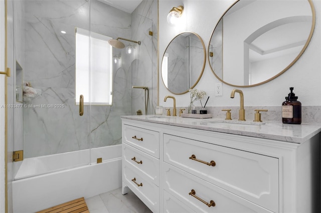 8242 NW 107th Ct Unit 7-12, Doral, FL 33178 - full bathroom featuring double vanity, shower / bath combination with glass door, and marble finish flooring