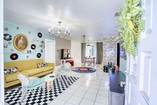 6443 Perry St, Hollywood, FL 33024 - living area with a chandelier and light tile patterned floors