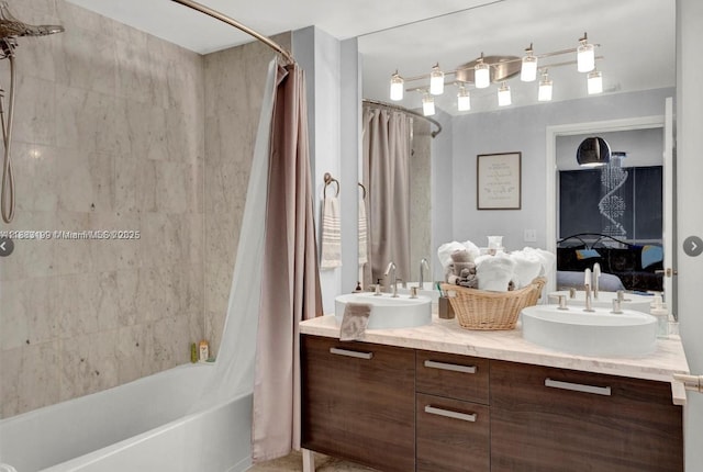 244 Biscayne Blvd Unit 440, Miami, FL 33132 - ensuite bathroom with shower / bathtub combination with curtain and double vanity