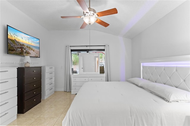 5400 NW 184th St, Miami Gardens, FL 33055 - bedroom featuring vaulted ceiling, light tile patterned floors, and ceiling fan