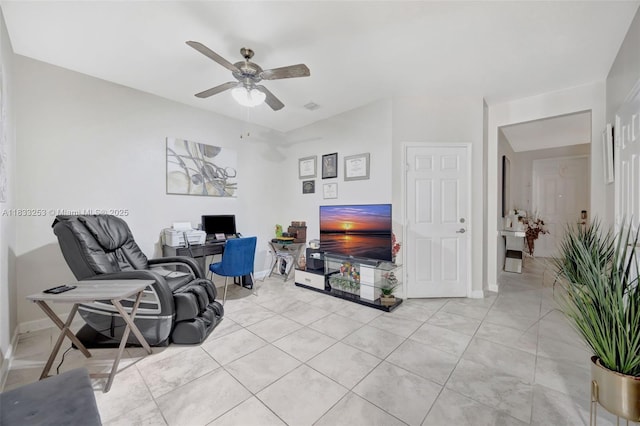 3777 SE 1st St, Homestead, FL 33033 - living area with an office area, a ceiling fan, and light tile patterned floors