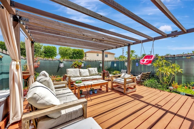 3777 SE 1st St, Homestead, FL 33033 - deck with an outdoor living space, a pergola, and a fenced backyard