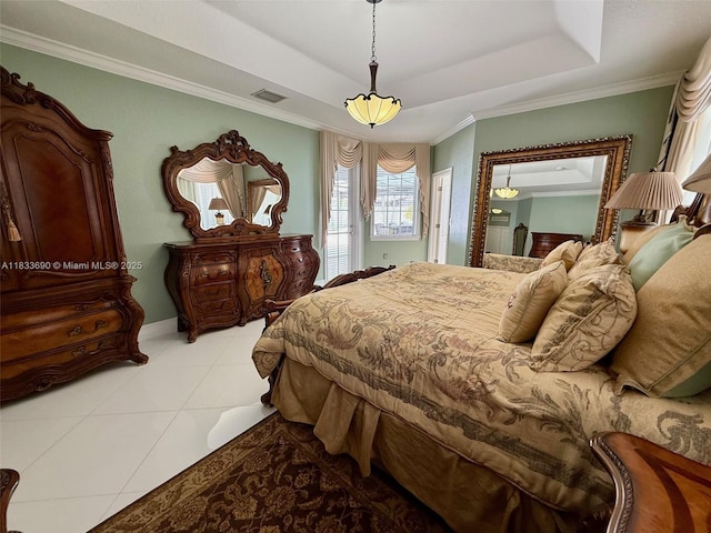 14601 SW 30th St, Miami, FL 33175 - bedroom with light tile patterned floors, a raised ceiling, and ornamental molding