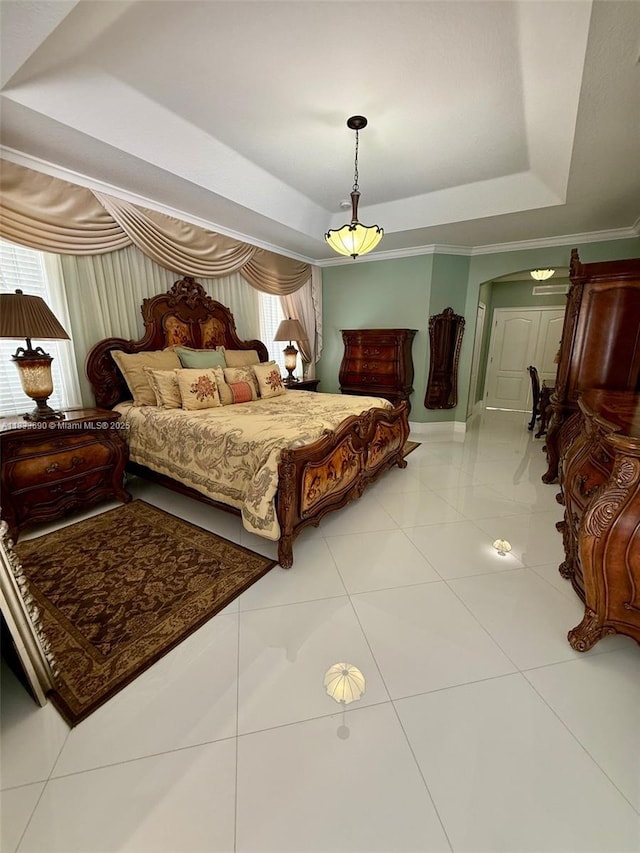 14601 SW 30th St, Miami, FL 33175 - bedroom with a raised ceiling, light tile patterned flooring, and arched walkways