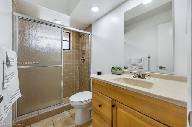 37 Seville Cir Unit 1-50, Davie, FL 33324 - full bath with a stall shower, vanity, tile patterned floors, and recessed lighting