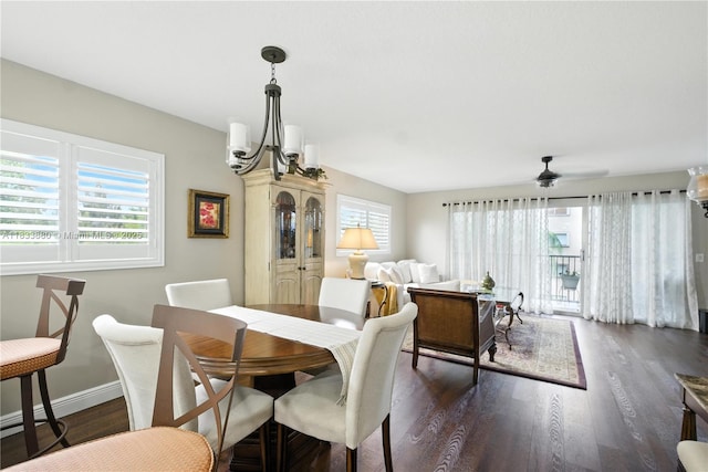 1651 SW 127th Ave Unit 301A, Pembroke Pines, FL 33027 - dining area with healthy amount of natural light, dark wood finished floors, and a ceiling fan
