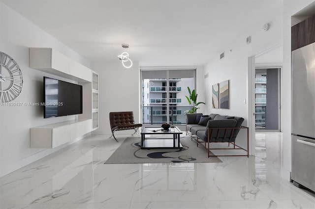 488 NE 18th St Unit 1503, Miami, FL 33132 - living room featuring marble tiled flooring