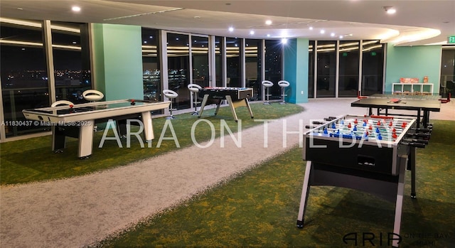 488 NE 18th St Unit 1503, Miami, FL 33132 - game room featuring carpet flooring and recessed lighting