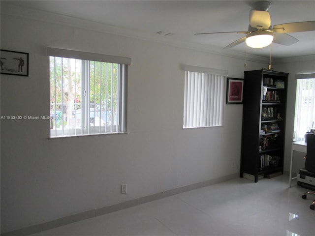 6910 SW 26th Ct, Miramar, FL 33023 - office space featuring a ceiling fan, crown molding, and tile patterned flooring