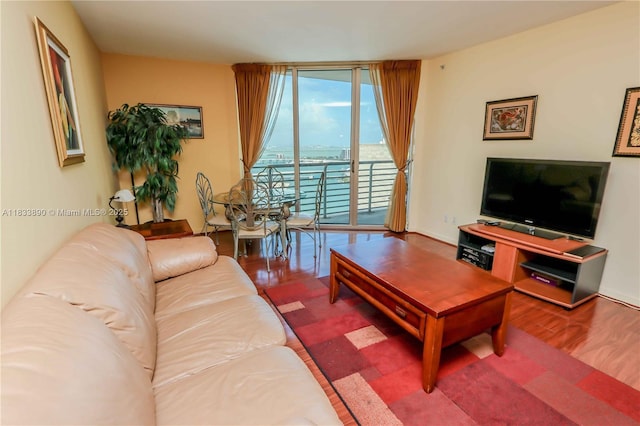 325 S Biscayne Blvd Unit 3918, Miami, FL 33131 - living room featuring a wall of windows and wood finished floors