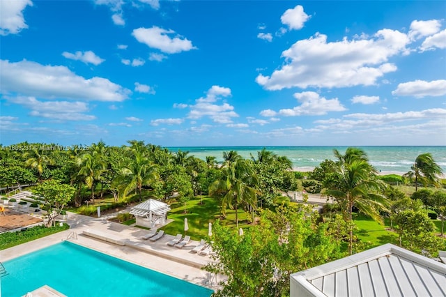 9001 Collins Ave Unit S-305, Surfside, FL 33154 - swimming pool featuring a water view, a gazebo, and a patio area