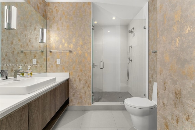 455 NE 39th St Unit 105, Miami, FL 33137 - full bathroom featuring vanity, a shower stall, and tile patterned floors