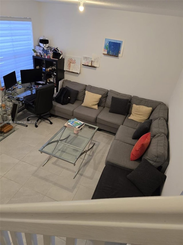 18264 SW 148th Rd Unit 18264, Miami, FL 33187 - living area with a desk, light tile patterned floors, and rail lighting