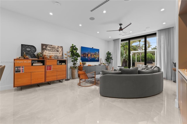436 NE 10th Ave, Fort Lauderdale, FL 33301 - living room featuring recessed lighting and ceiling fan
