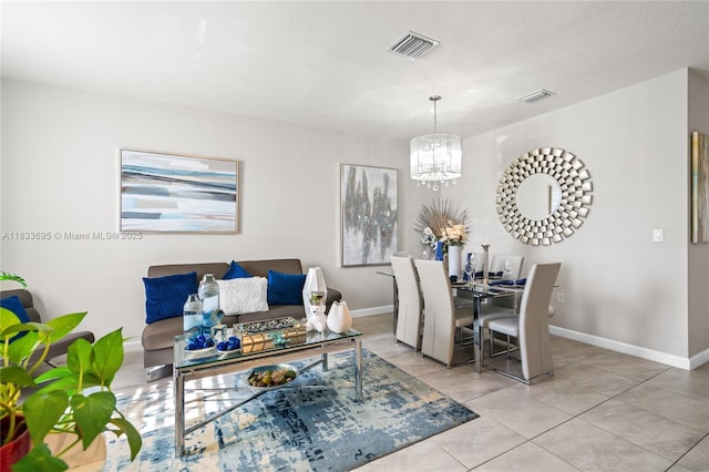 10468 W 33rd Ln, Hialeah, FL 33018 - tiled living area with a chandelier and baseboards