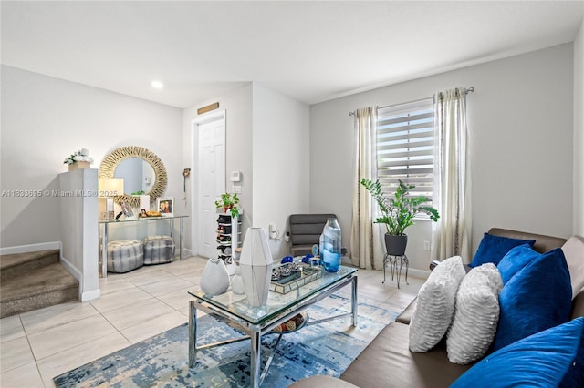 10468 W 33rd Ln, Hialeah, FL 33018 - living area featuring light tile patterned floors, stairway, and recessed lighting
