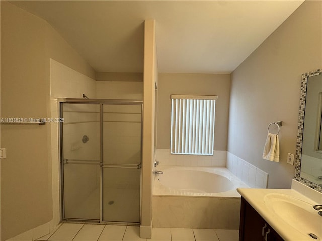 4907 SW 32nd Way, Hollywood, FL 33312 - bathroom with vanity, a stall shower, a bath, and tile patterned floors