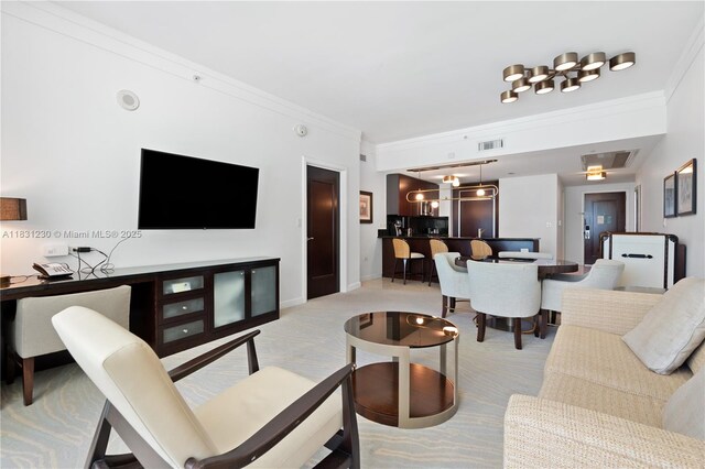 4391 Collins Ave Unit 623, Miami Beach, FL 33140 - living room with light colored carpet and ornamental molding