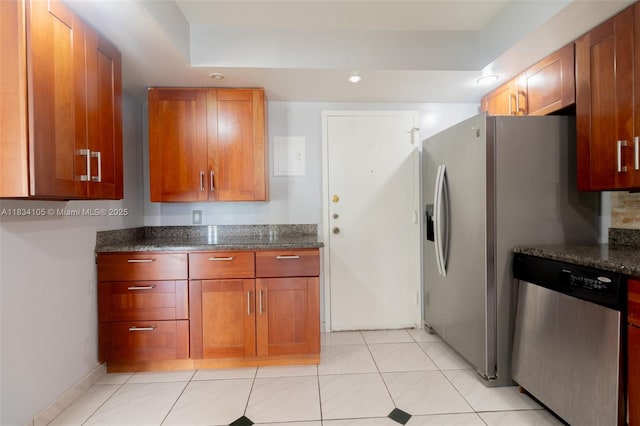 230 174th St Unit 2207, Sunny Isles Beach, FL 33160 - kitchen with dishwasher, recessed lighting, dark stone countertops, and brown cabinets