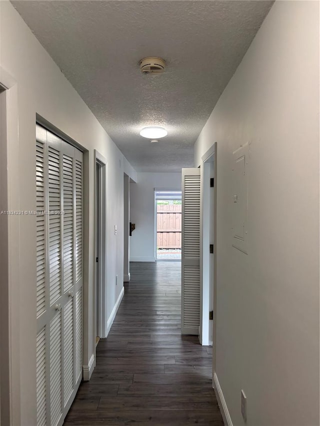 10234 NW 57th St, Doral, FL 33178 - hallway featuring a textured ceiling, dark wood-style floors, and electric panel
