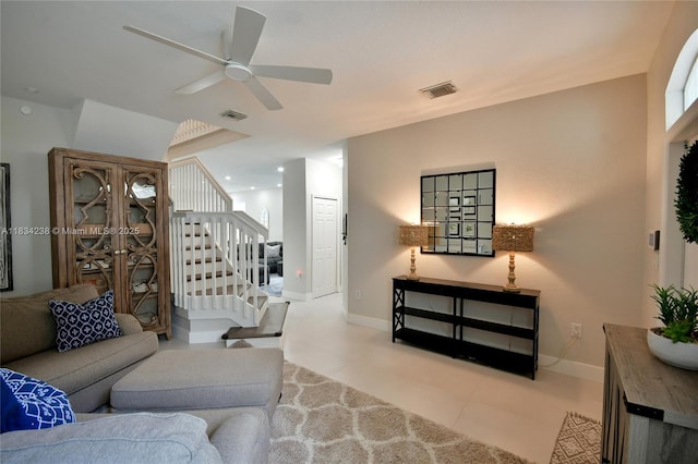 6293 SW 165th Ave, Miami, FL 33193 - tiled living area featuring stairs and ceiling fan