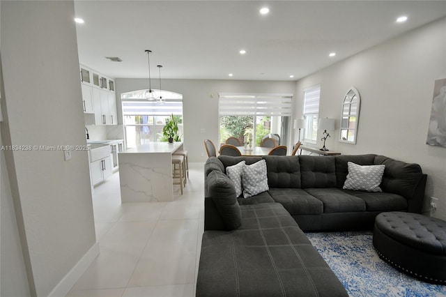 6293 SW 165th Ave, Miami, FL 33193 - living area featuring recessed lighting, light tile patterned floors, and a chandelier