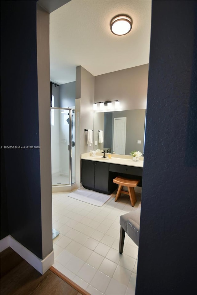 6293 SW 165th Ave, Miami, FL 33193 - bathroom with a stall shower, vanity, and tile patterned floors