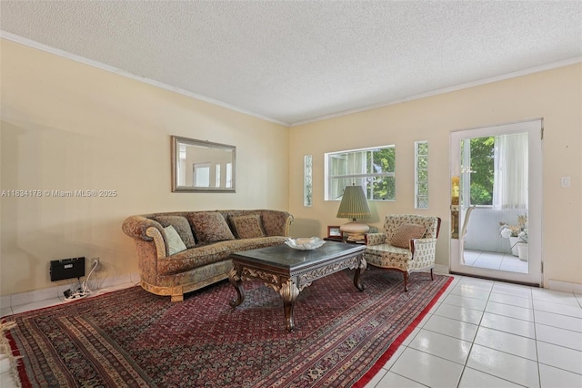4350 Hillcrest Dr Unit 303, Hollywood, FL 33021 - tiled living area featuring crown molding and a textured ceiling