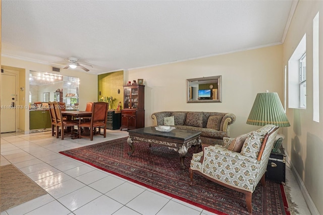 4350 Hillcrest Dr Unit 303, Hollywood, FL 33021 - tiled living area featuring crown molding and a ceiling fan