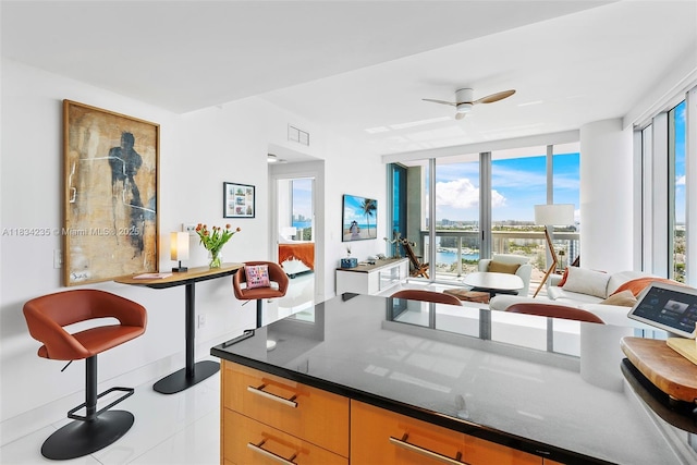 6899 Collins Ave Unit 2004, Miami Beach, FL 33141 - kitchen with a ceiling fan and a water view