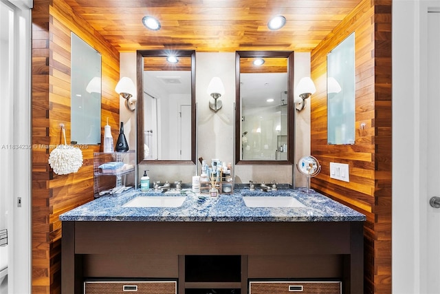6899 Collins Ave Unit 2004, Miami Beach, FL 33141 - bathroom featuring double vanity and wooden walls