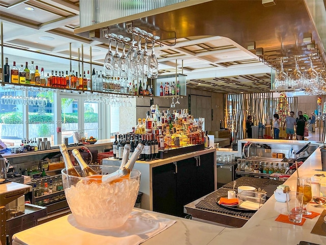 6899 Collins Ave Unit 2004, Miami Beach, FL 33141 - indoor dry bar with coffered ceiling and beamed ceiling