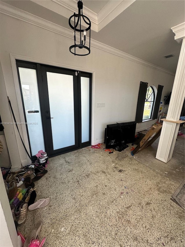 5900 NE 21st Ln, Fort Lauderdale, FL 33308 - foyer featuring ornamental molding and a chandelier
