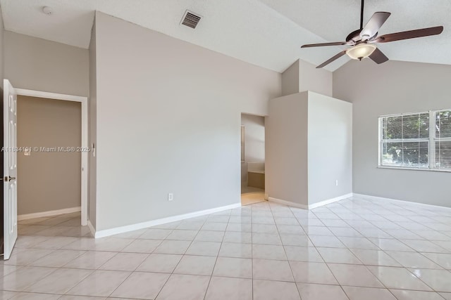 12700 SW 18th St, Miramar, FL 33027 - unfurnished room featuring ceiling fan, high vaulted ceiling, and light tile patterned flooring