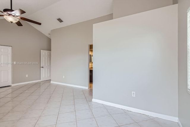 12700 SW 18th St, Miramar, FL 33027 - unfurnished room featuring high vaulted ceiling, a ceiling fan, and light tile patterned floors