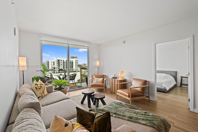 4250 Biscayne Blvd Unit 1218, Miami, FL 33137 - living room featuring light wood-style flooring, a wall of windows, and a view of city