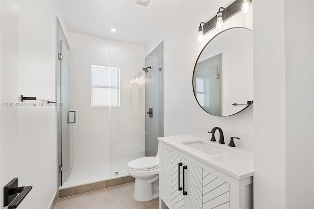 403 SW 12th Ave, Miami, FL 33130 - full bathroom with vanity, a shower stall, tile patterned flooring, and recessed lighting