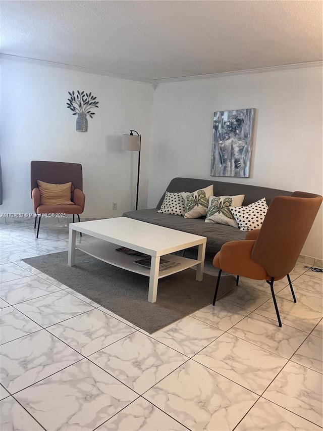 1913 S Ocean Dr Unit 302, Hallandale Beach, FL 33009 - living area featuring light marble finish flooring and a textured ceiling