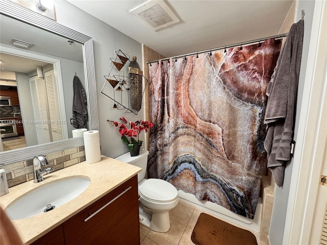 2641 N Flamingo Rd Unit 1203N, Sunrise, FL 33323 - full bathroom featuring backsplash, tile patterned flooring, vanity, and curtained shower