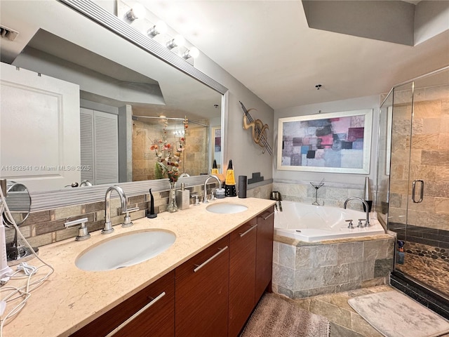 2641 N Flamingo Rd Unit 1203N, Sunrise, FL 33323 - bathroom featuring a bath, a stall shower, and double vanity