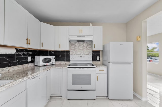 251 SW 132nd Way Unit 201H, Pembroke Pines, FL 33027 - kitchen featuring white appliances, under cabinet range hood, light marble finish floors, and white cabinets